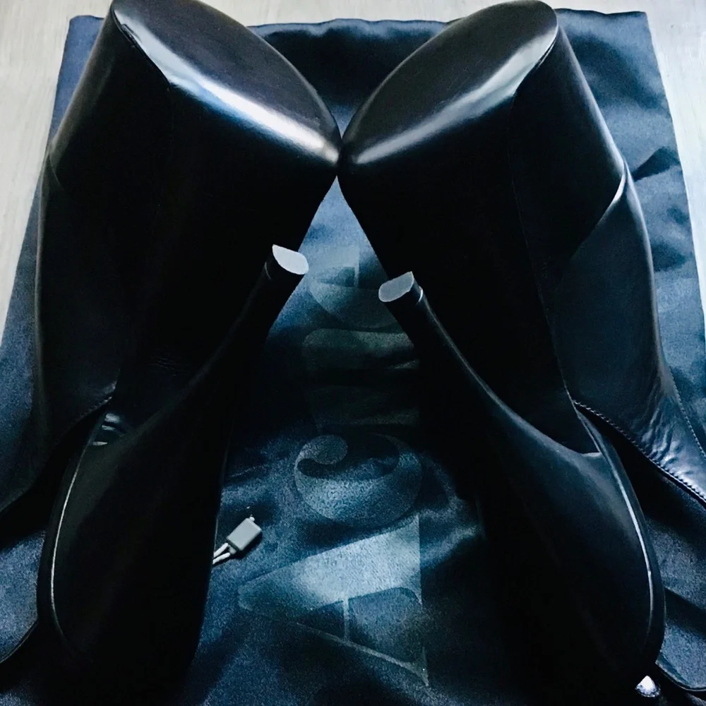 Acne Studios Black Leather Platform Slingback Heels